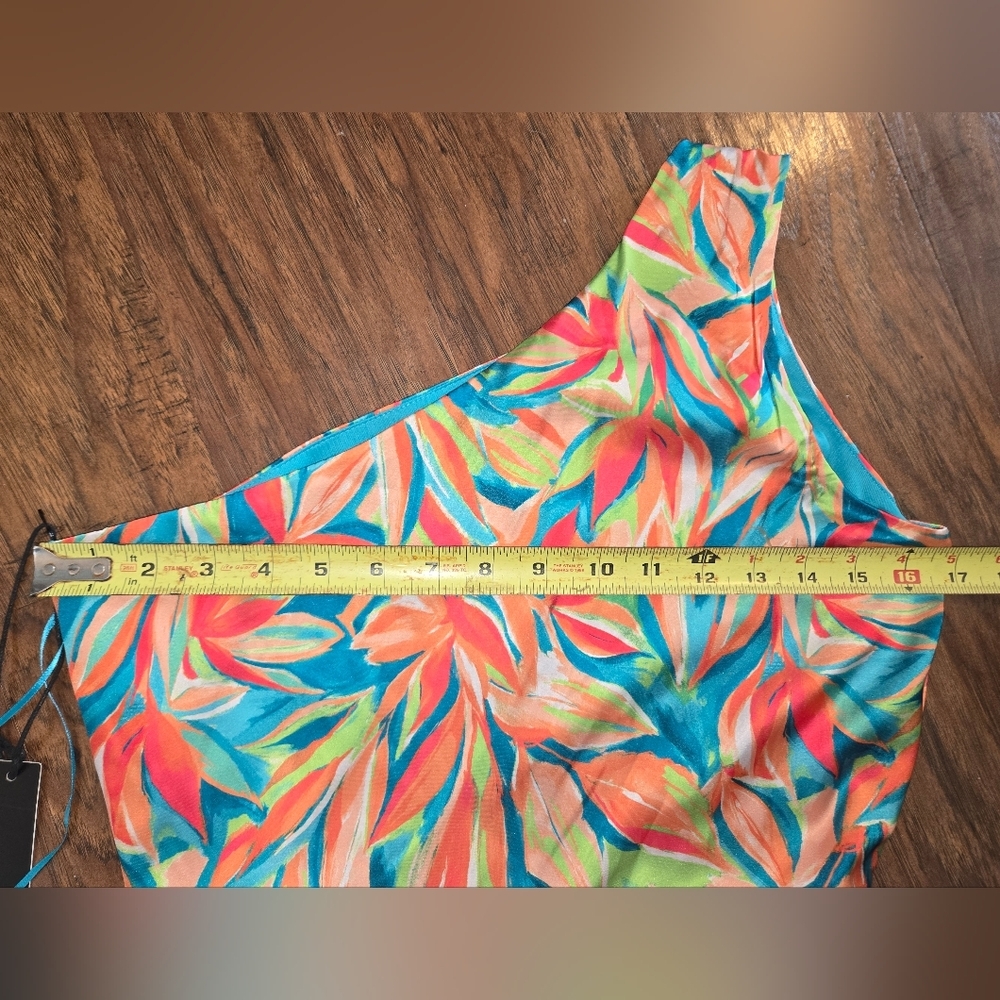 Nicole Miller Tropical Colorful One-Shoulder Maxi Dress 4 - Picture 7 of 8
